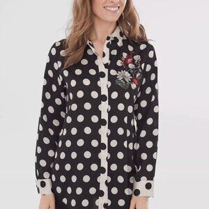 Chico’s Black & White Polka Dot Floral Embroidered Button-Up | Size 4 (20/22W)